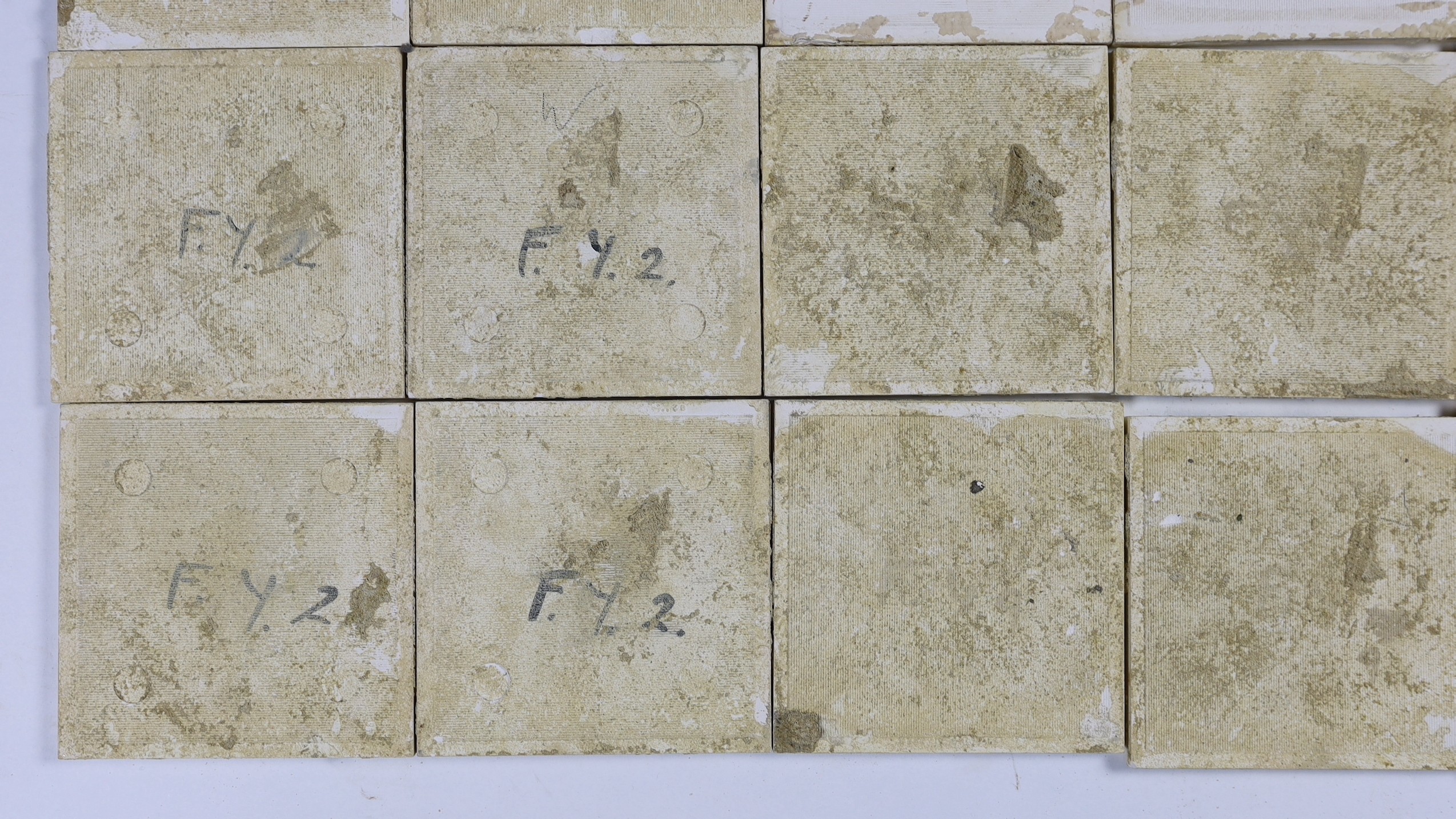 E.E. Strickland for Carter & Co, Poole pottery, six sets of four tile panels of animals and farm scenes, each tile 15.2cm (6in.) square and each set of four tiles 61cm square, minor faults